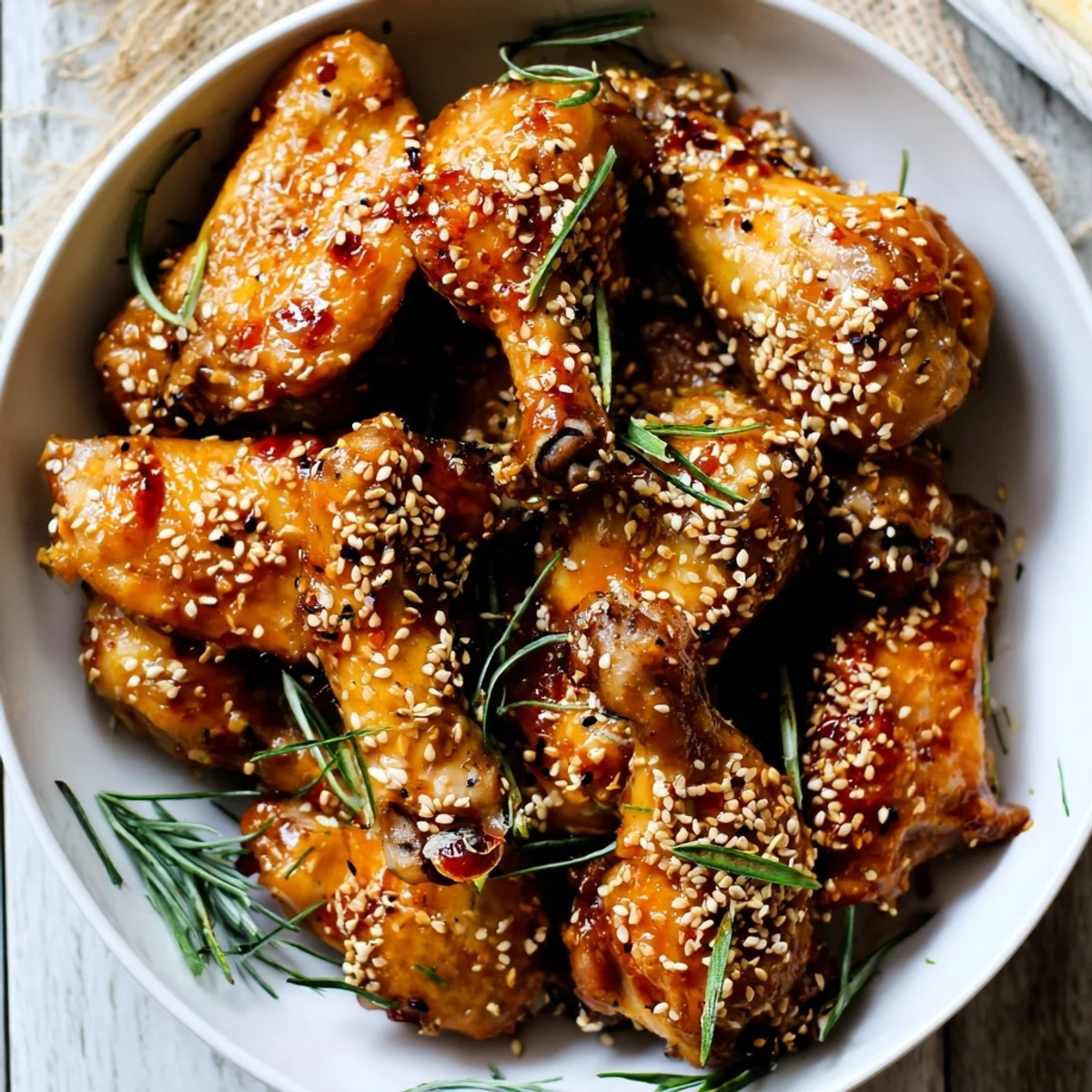 Platter of delicious Crispy Honey-Chili Glazed Chicken Wings, an easy appetizer perfect for gatherings.