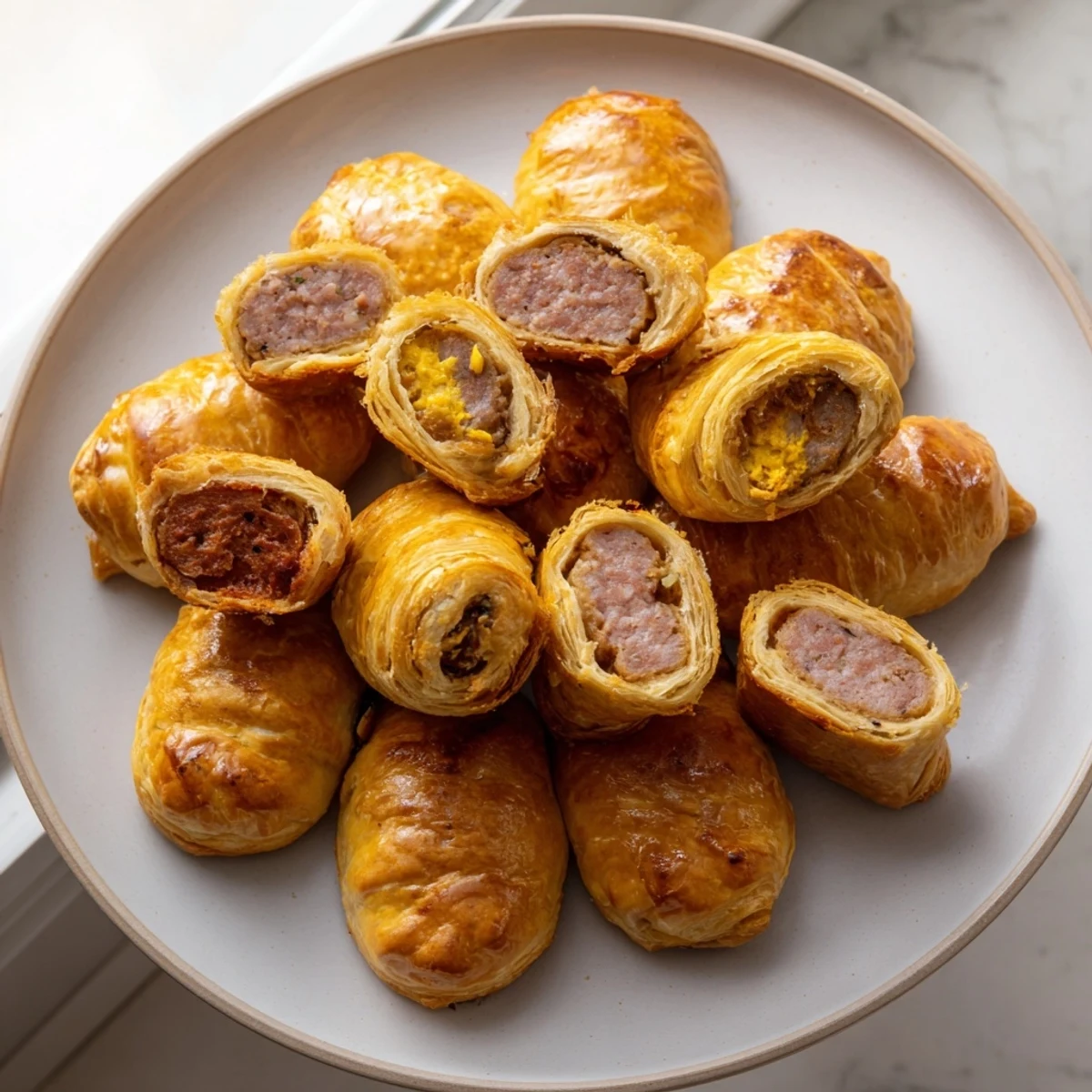 Delectable, bite-sized Homemade Savory Sausage Rolls, presented on parchment, promise a satisfying and delicious snacking treat.