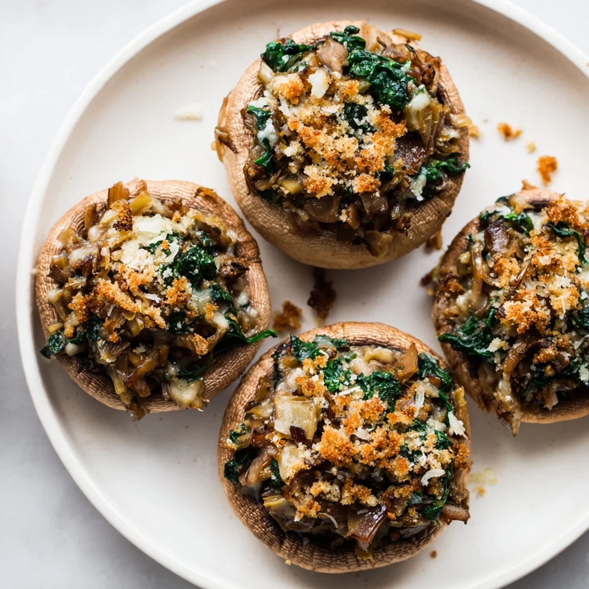 Enjoy the delicious, cheesy filling overflowing from these Creamy Spinach and Artichoke Stuffed Mushrooms just baked!
