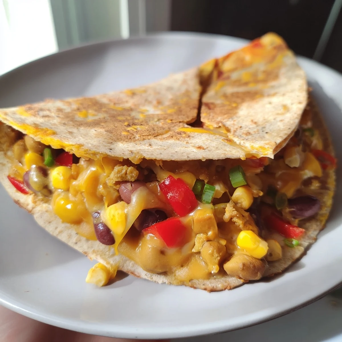 Quick Black Bean and Corn Quesadillas with melted cheese, perfect for a quick and easy lunch.