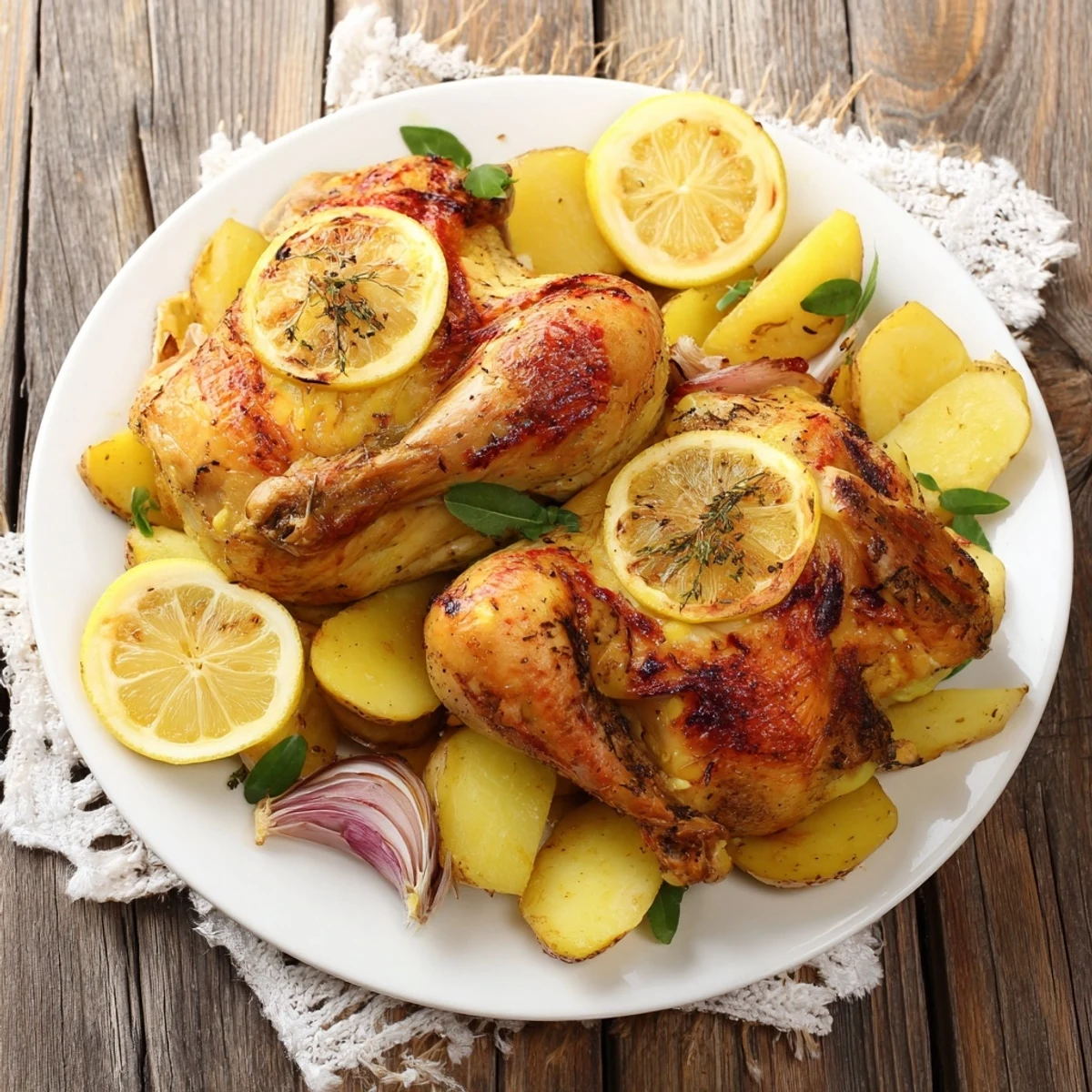 Golden-brown One-Dish Baked Chicken Thighs with Lemon and Thyme, ready to serve with parsley garnish.