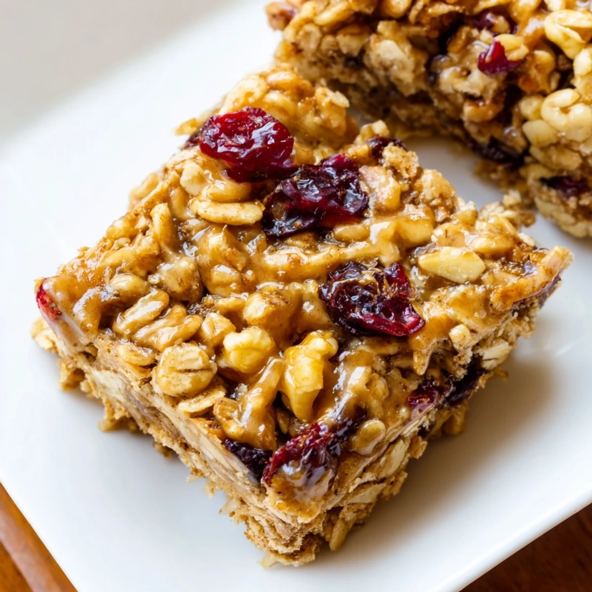 Close-up of freshly cut Maple Cinnamon Oatmeal Bars; showing tender textures and delightful, spiced flavors.