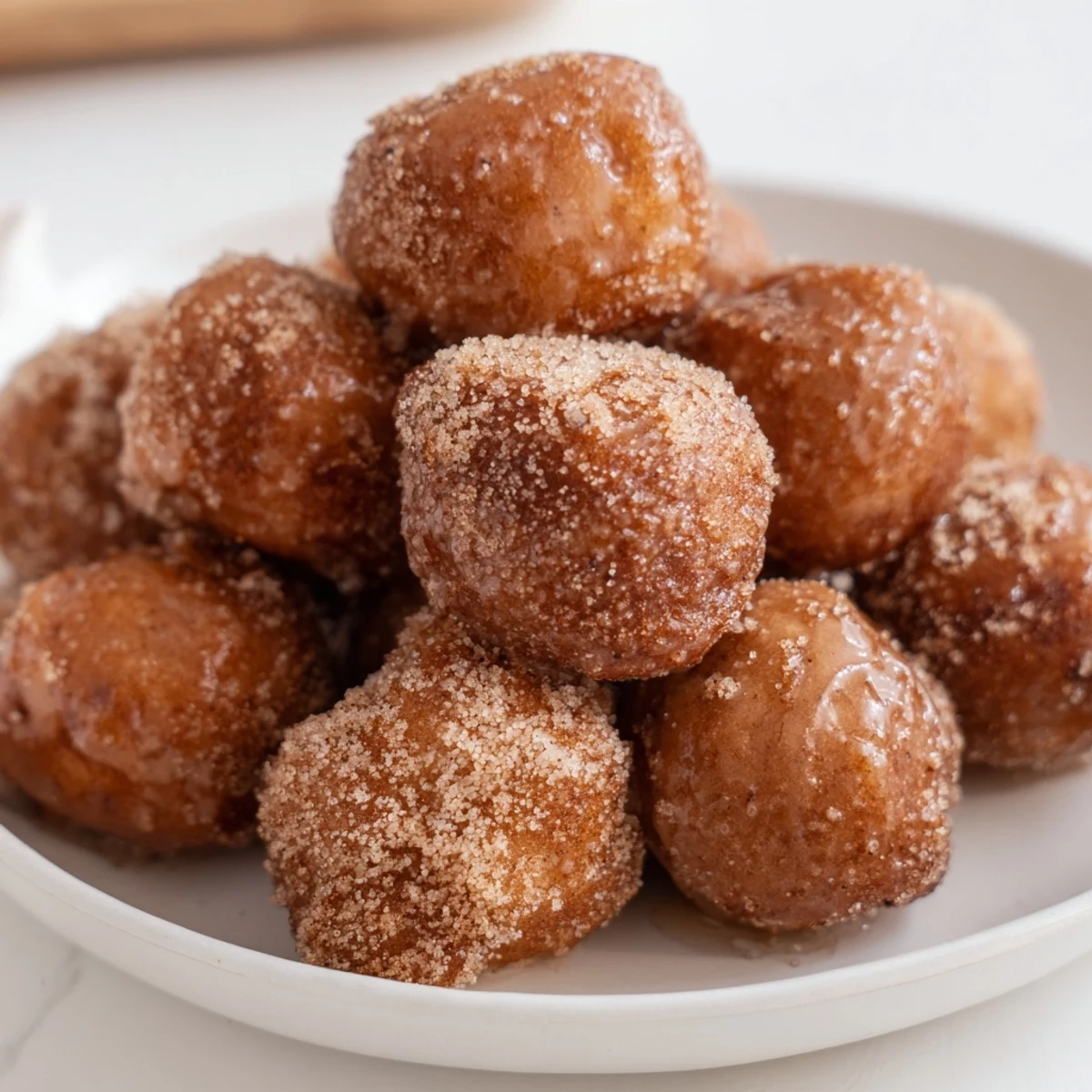 Air fryer cinnamon donuts: golden, lightly crisp donuts tossed in sweet cinnamon sugar, ready to eat.