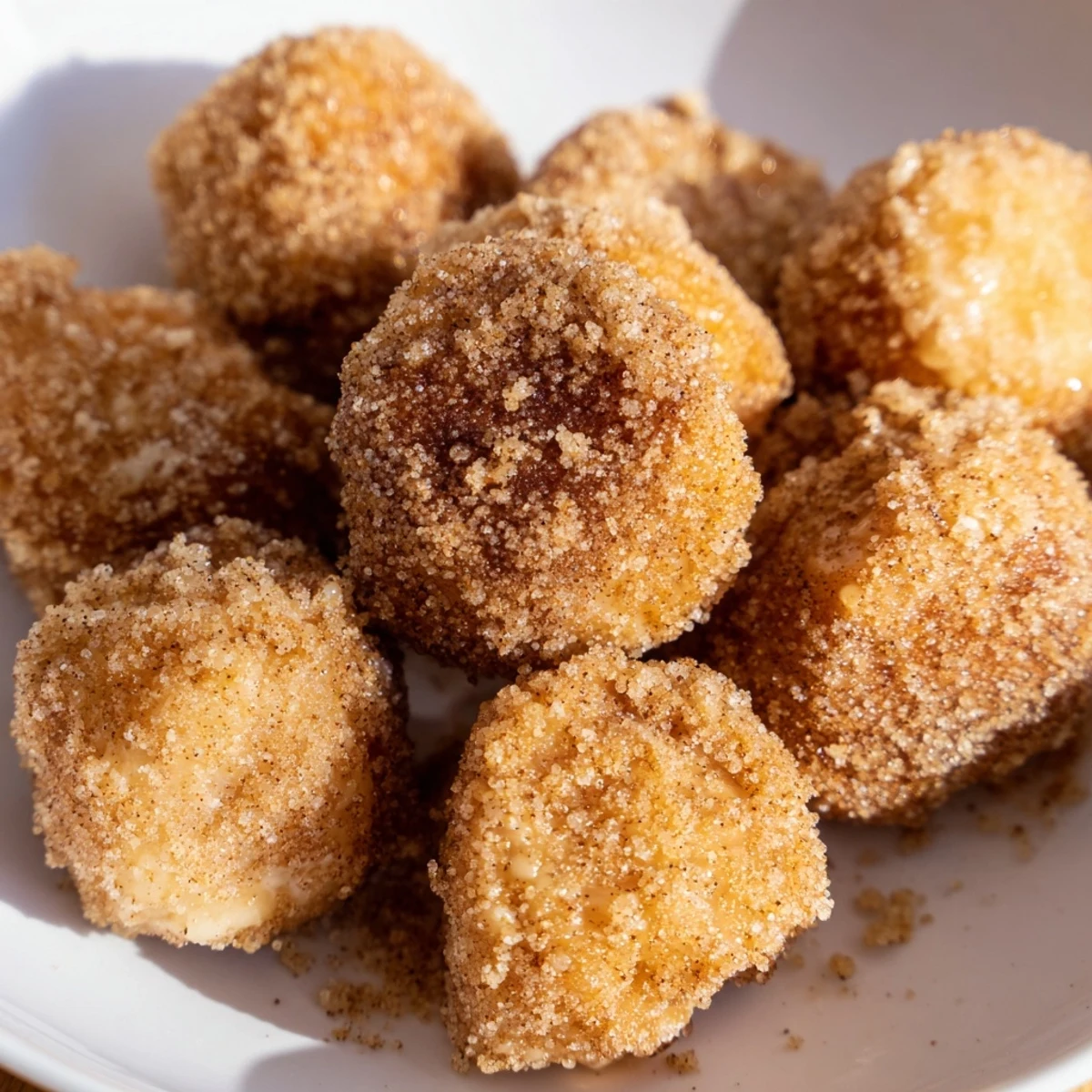 Warm air fryer cinnamon donuts, perfect for a quick breakfast, smelling of sweet cinnamon and vanilla.