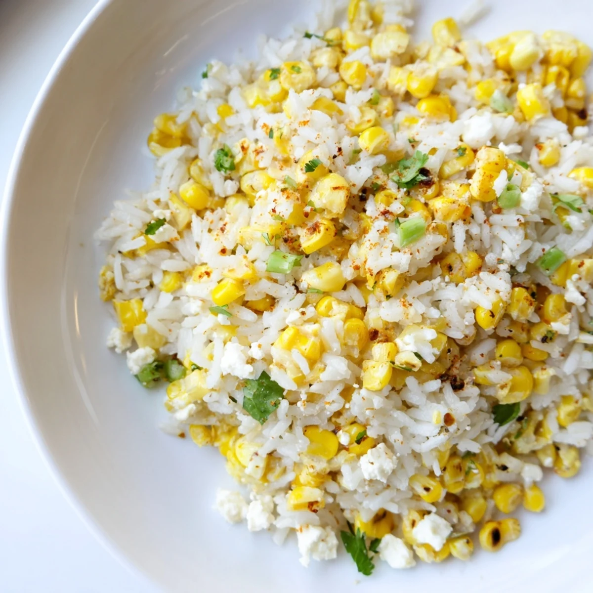 A bowl of flavorful Mexican Street Corn Rice: a vegetarian delight with cotija and lime zest.