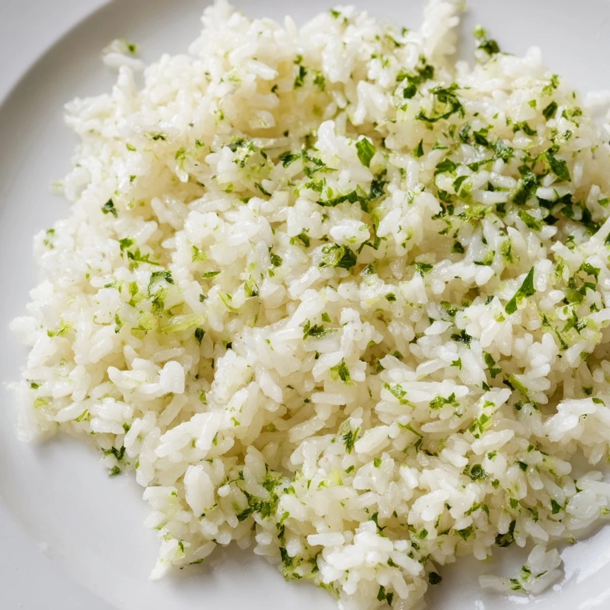 Close-up of fragrant cilantro lime rice, a perfect side dish with the zing of fresh lime.