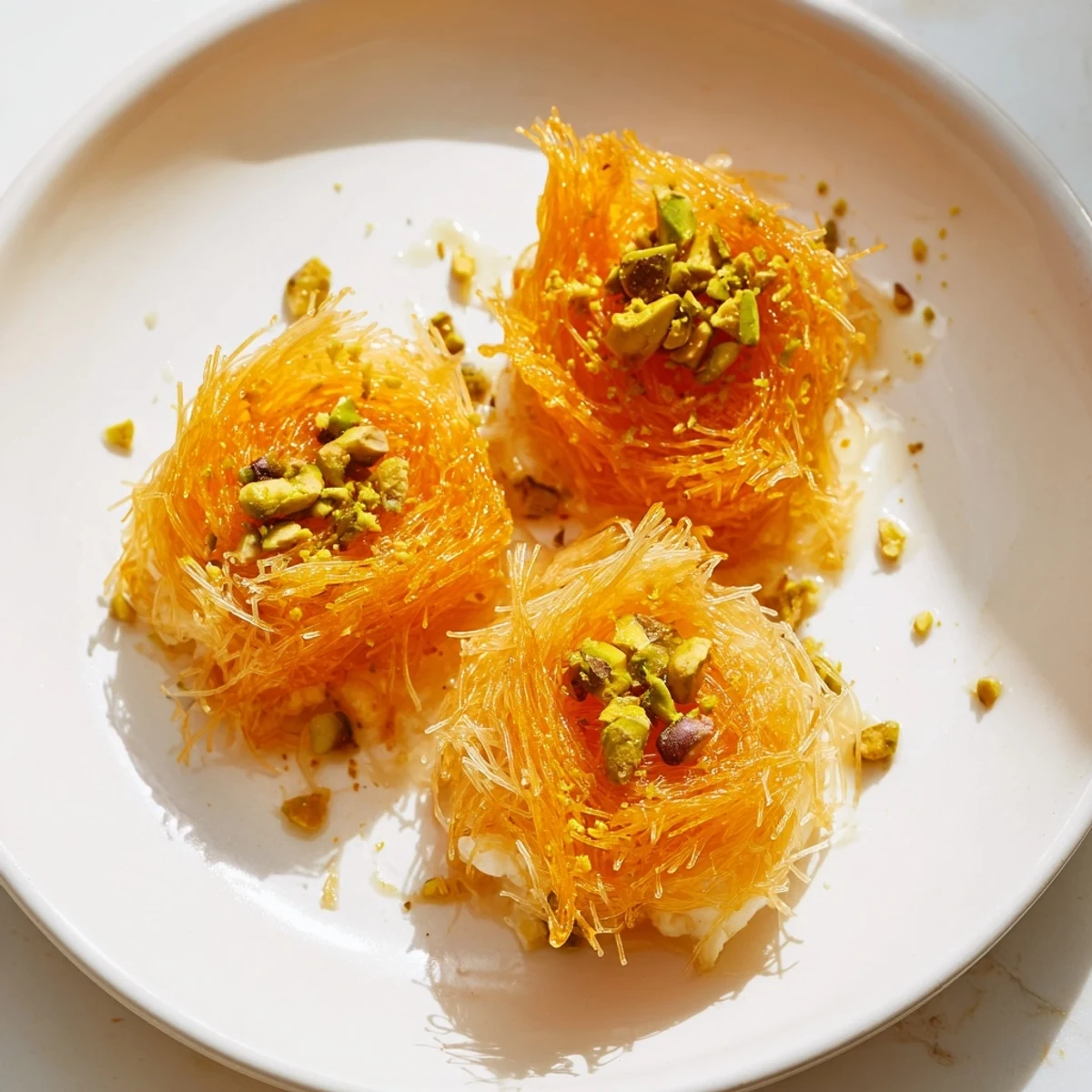 Crispy shredded phyllo surrounds the molten cheese of this authentic Lebanese Knafeh.