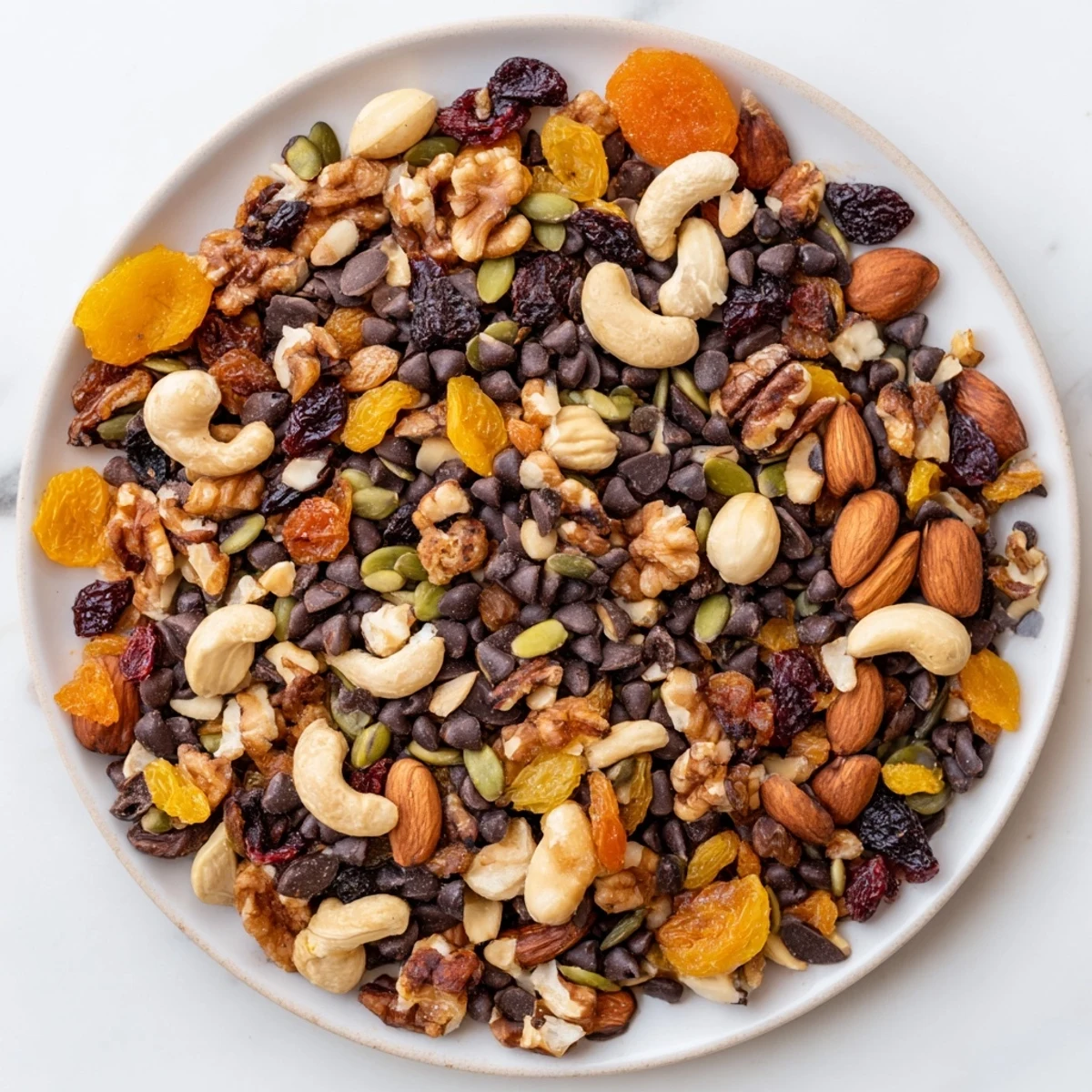 Homemade Trail Mix Custom poured into glass jars, layered with cashews, pumpkin seeds, and chewy dried apricots for storage.