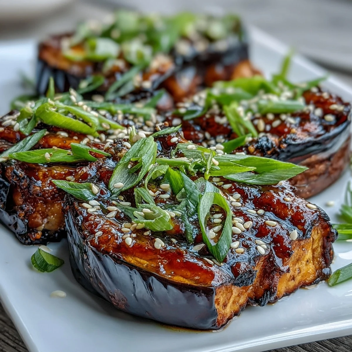 Warm Miso Glazed Eggplant served beside fluffy rice for a savory vegan side.