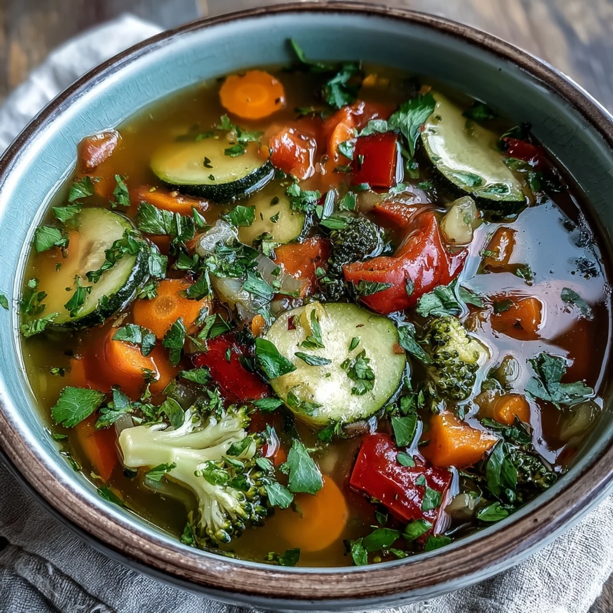 Homemade Ginger Vegetable Soup simmering in a pot, showcasing crisp red bell pepper and fresh grated ginger.