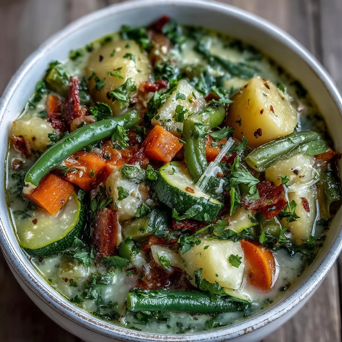 Serving Parmesan Veggie Soup hot with crusty bread for a cozy vegetarian dinner.