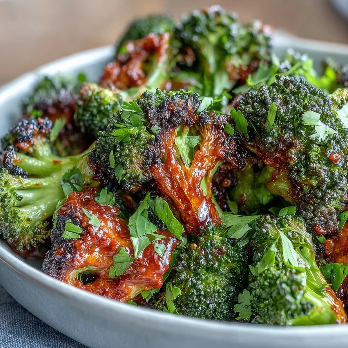 Sizzling harissa broccoli and flatbreads plated for dinner, served with lemon wedges and a dollop of yogurt.