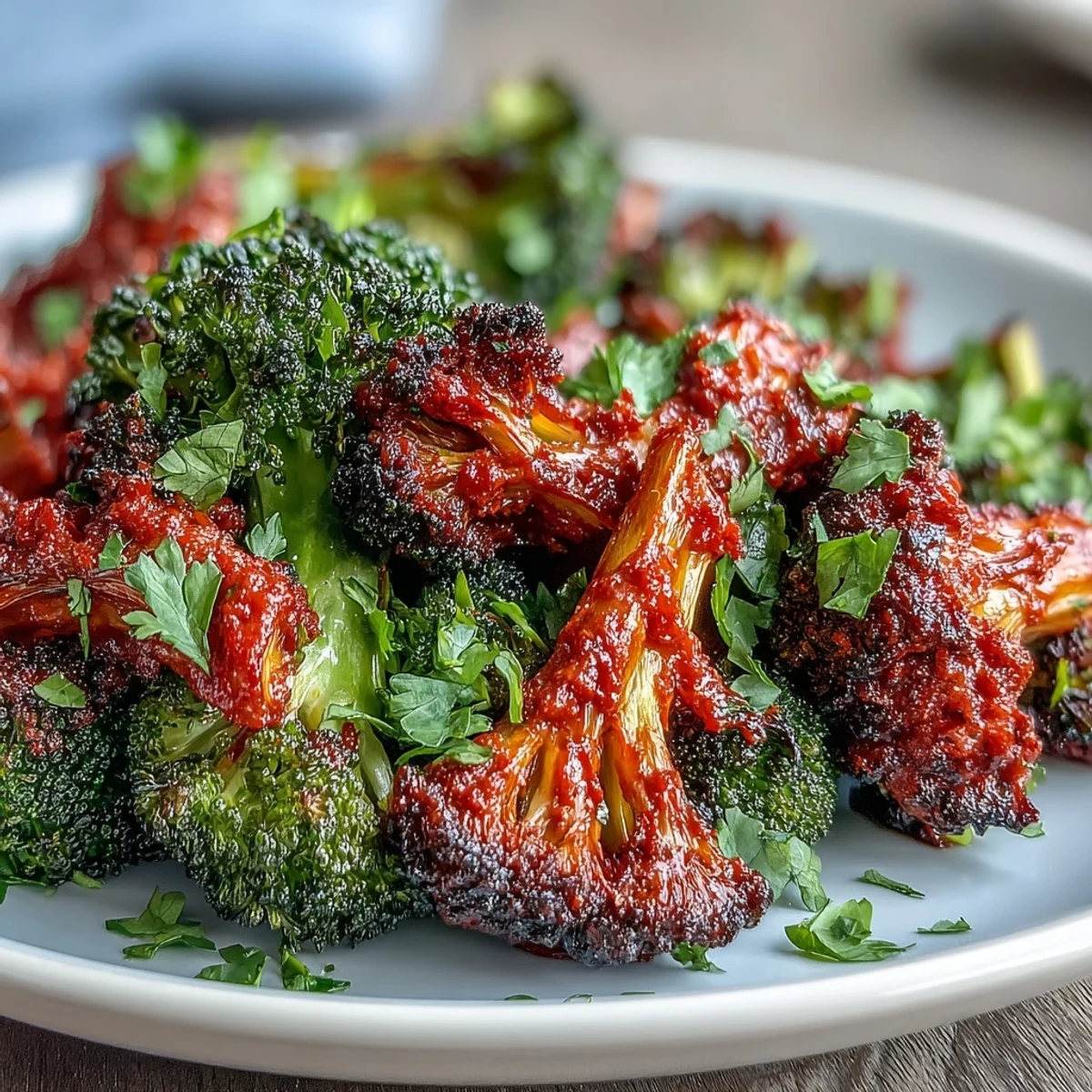 Spicy harissa broccoli piled high on warm flatbreads with a drizzle of olive oil and fresh herbs.