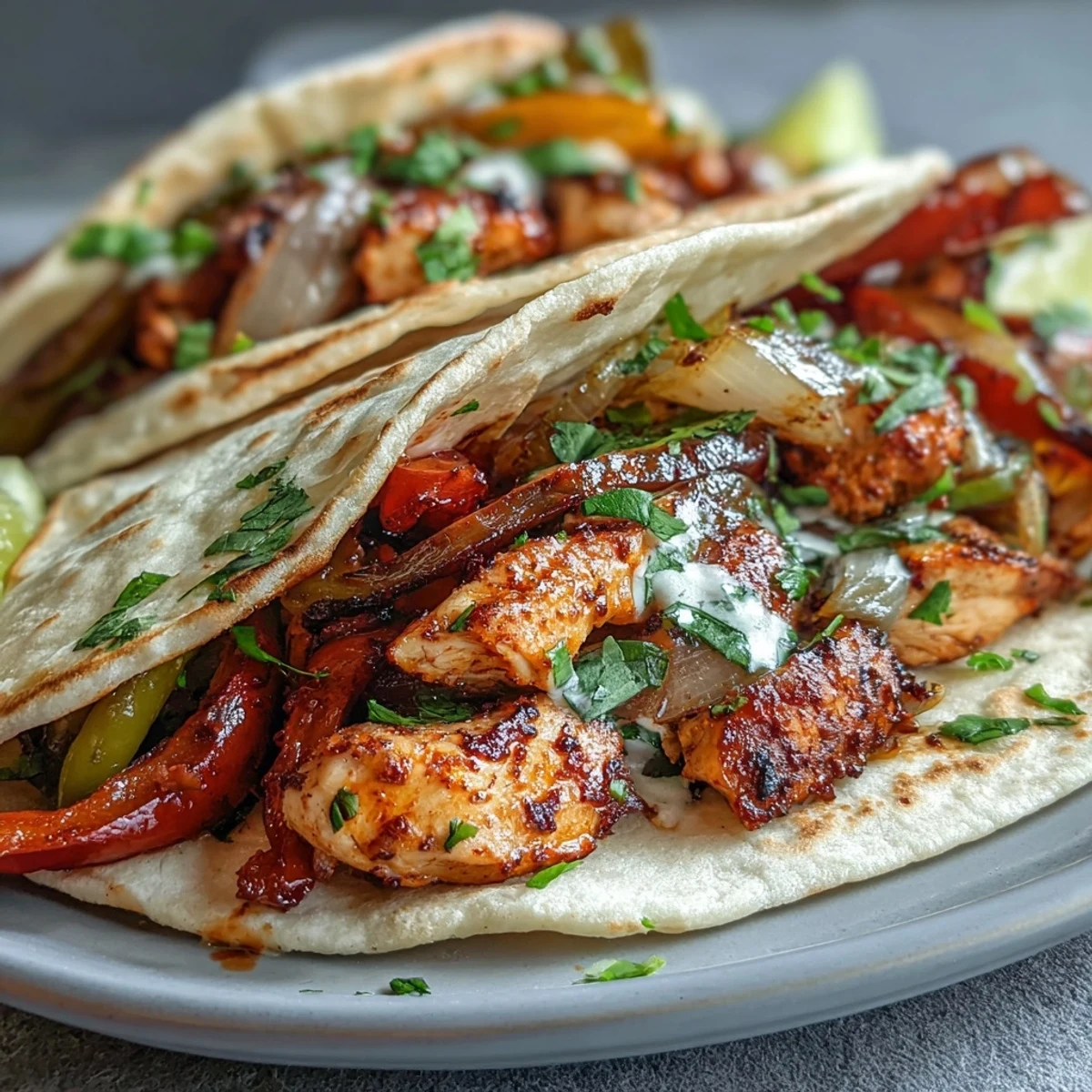 Sizzling Easy Chicken Fajitas with colorful peppers and onions ready to be wrapped in warm tortillas.