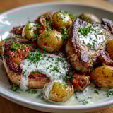 Fork-tender Crockpot Ranch Pork Chops served with buttery potatoes and carrots in rich ranch gravy.