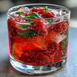 Vibrant raspberry lemon spritz mocktail featuring zesty citrus, sparkling water, and fresh mint garnish.