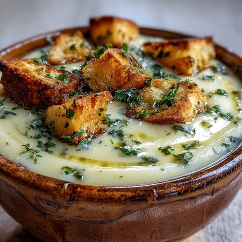 Steaming bowls of Garlic and Herb Soup garnished with fresh parsley and chives.
