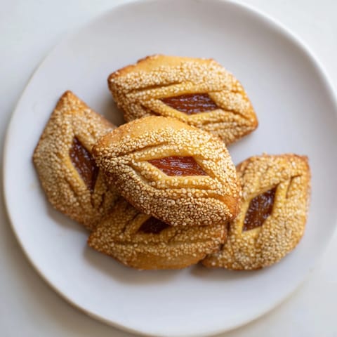 Close-up of freshly fried Makroudh, showing a crisp exterior and date filling oozing slightly.