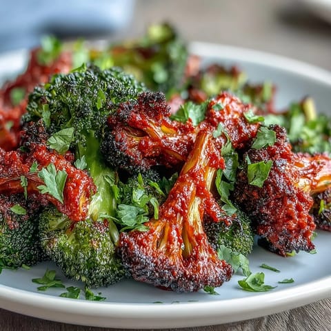 Spicy harissa broccoli piled high on warm flatbreads with a drizzle of olive oil and fresh herbs.