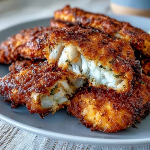 A platter of Southern fried catfish, perfectly seasoned and golden brown, accompanied by a tangy, creamy remoulade sauce.  