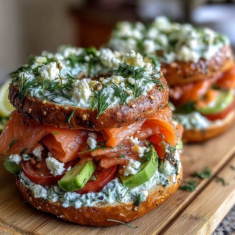 Vibrant Spring Brunch Smoked Salmon Bagel Board with Cream Cheese, Assorted Bagels, Fresh Vegetables, and Garnishes Arranged for Sharing