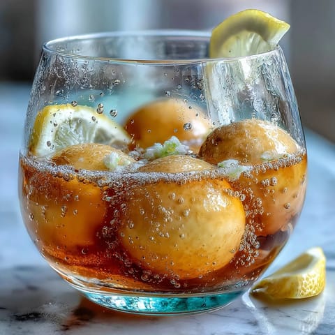 A vibrant Limoncello sorbet float with lemon slices and effervescent bubbles in a clear glass.