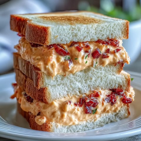 Creamy pimento cheese finger sandwiches stacked on a white platter, perfect for Derby parties and Southern gatherings.