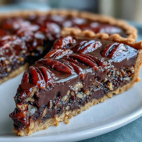 Decadent Kentucky Derby chocolate pecan tart with rich chocolate filling and crunchy pecans in a buttery crust.