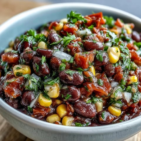 Fresh and colorful 3-Ingredient Cowboy Caviar Dip with black beans, corn, and pico de gallo served with crispy tortilla chips.  