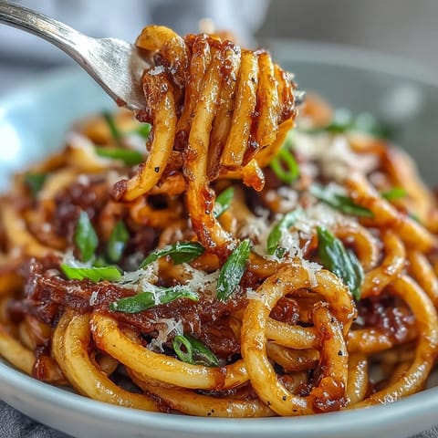 Gochujang butter pasta glistening with spicy-sweet Korean sauce.