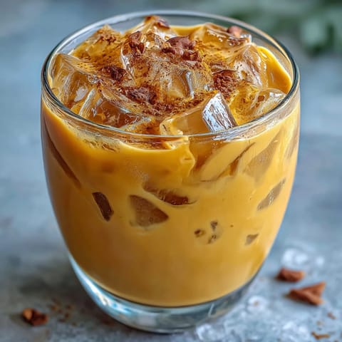 Creamy Turmeric Golden Milk Iced Latte with warming spices and a cool finish.