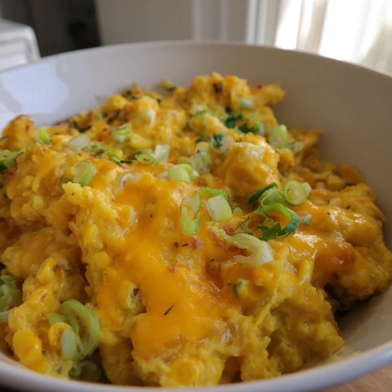 A close-up of golden corn and cheddar fritters, imagining their texture from the savory cheese and corn.