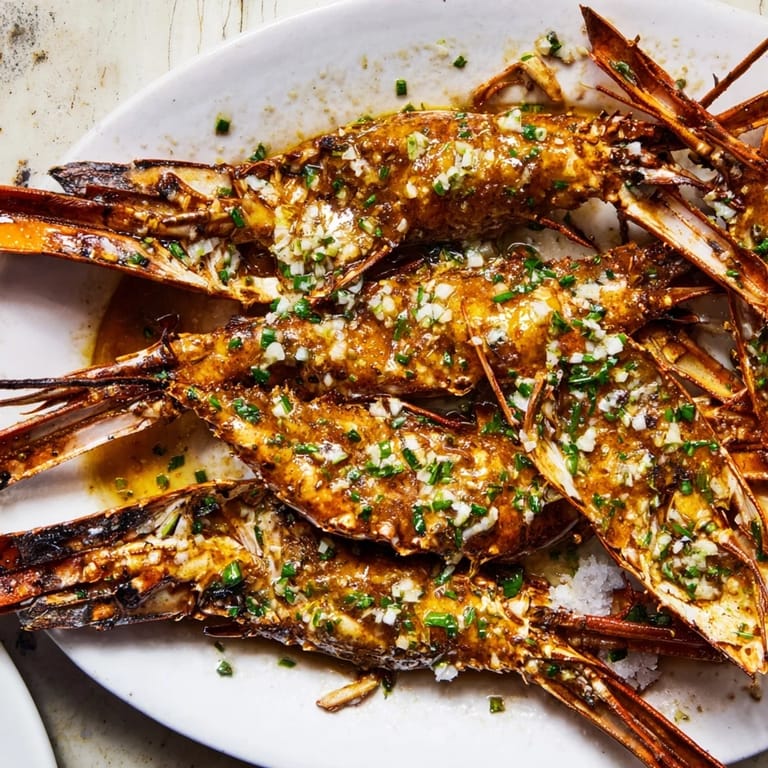 Perfectly seared scallops, a luxurious main course with a rich garlic butter sauce drizzled over them.