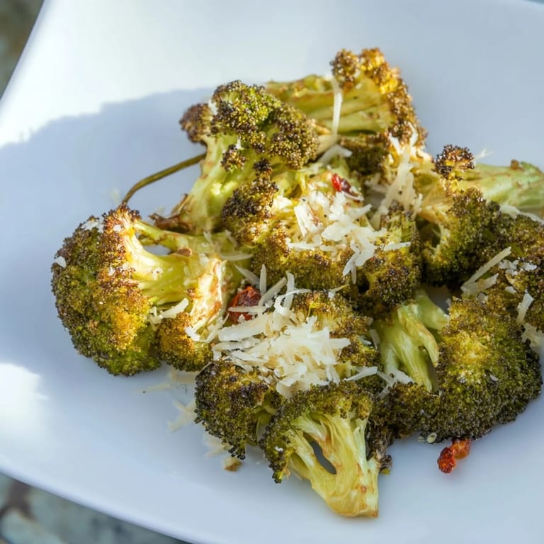 Deliciously roasted Simple Garlic and Parmesan Broccoli, smelling intensely garlicky, perfect for dinner tonight.