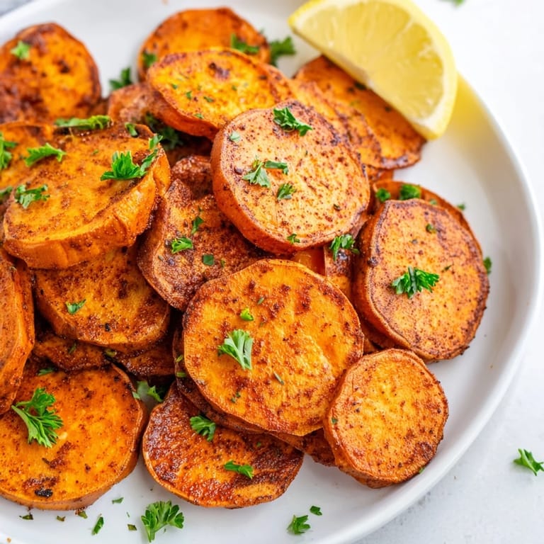 Oven-baked Cajun roasted sweet potatoes, sliced with a smoky paprika aroma, a flavorful side for any meal.