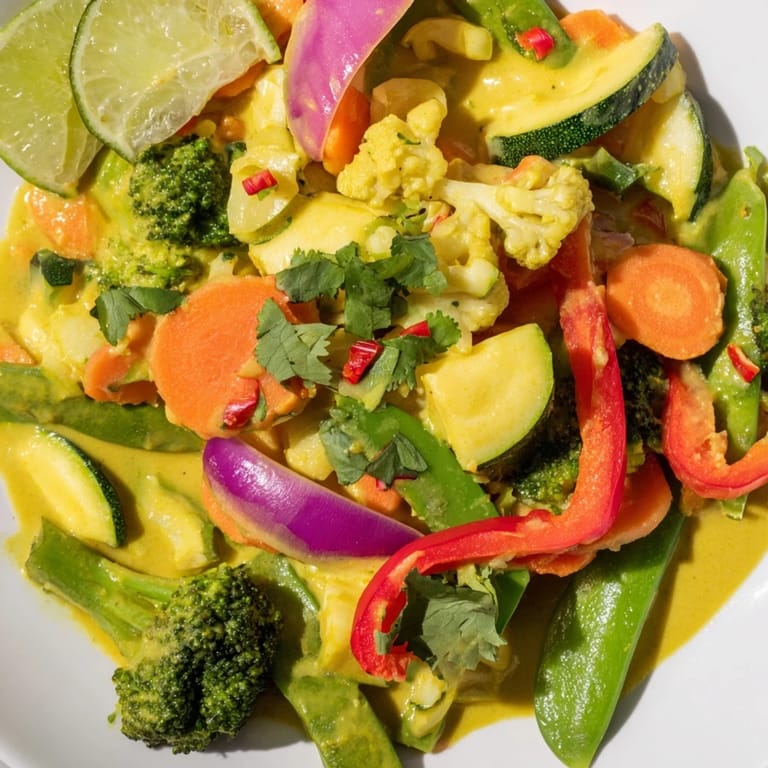 A rich, creamy bowl of savory Coconut Curry Vegetables, perfect for a vegan weeknight dinner.