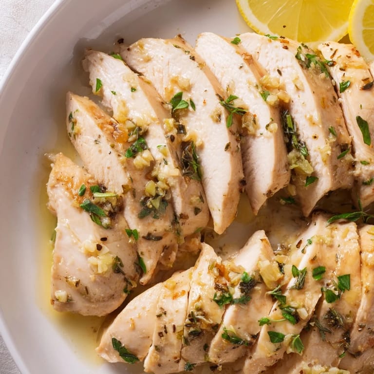 Succulent Greek Lemon Herb Chicken, infused with bright lemon and herbs, ready to serve with a simple side.