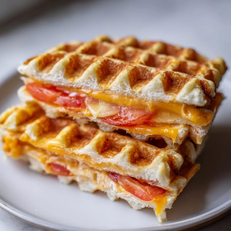 Crispy waffle grilled cheese sandwich, perfect for a quick and satisfying American lunch or snack.