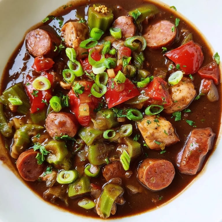 Flavorful Gumbo Okra Soup filled with vegetables and meat, perfect for a warming dinner.