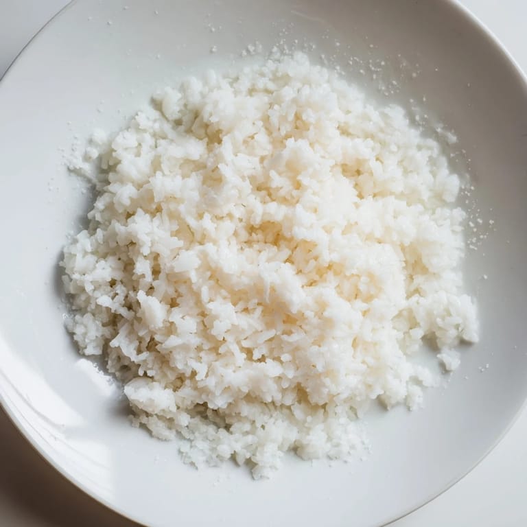 Steaming Coconut Jasmine Rice, showing glistening grains, with aromas of coconut and savory spices.