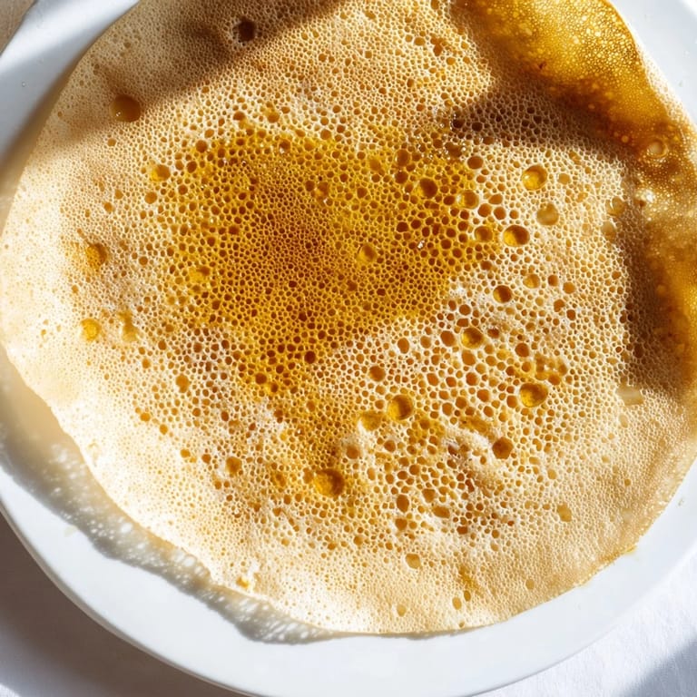 Perfectly cooked Moroccan Baghrir pancakes, showing off their delicate, airy holes and honeycomb texture.
