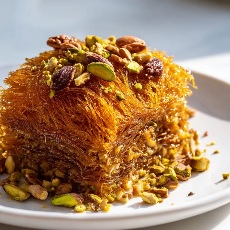 Enjoy a slice of sweet and nutty Egyptian Konafa; a perfect, classic dessert for sharing.