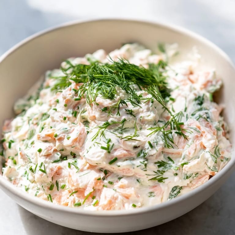 Smooth smoked salmon dip in a white bowl, surrounded by bagel chips and crisp cucumber slices for dipping.
