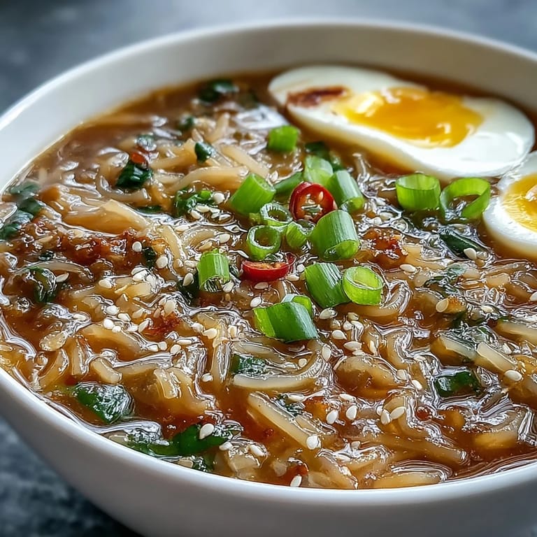 Steaming shirataki noodles in savory bone broth served in a bowl with optional toppings for a light meal.