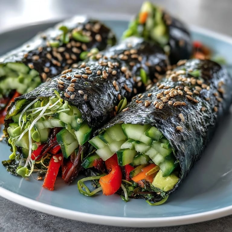 Colorful homemade Nori Rolls with Vegetables arranged with soy dipping sauce and pickled ginger for serving.  