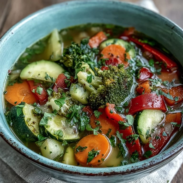 Vibrant, easy Ginger Vegetable Soup served in a white bowl, garnished with cilantro and a light drizzle of sesame oil.