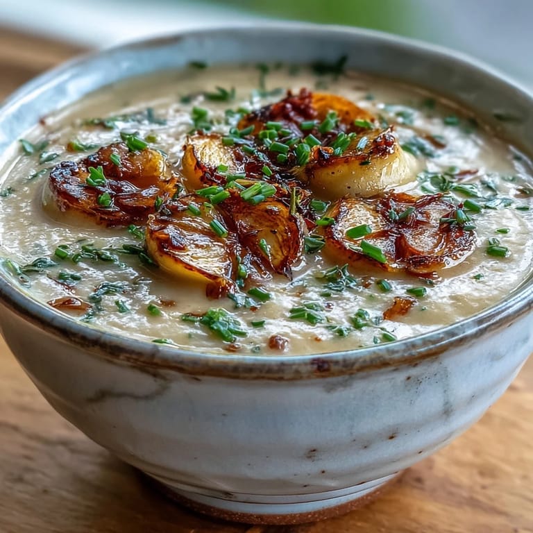 Roasted Garlic and Herb Soup simmering in a pot, showcasing its velvety texture and vibrant vegetable base.