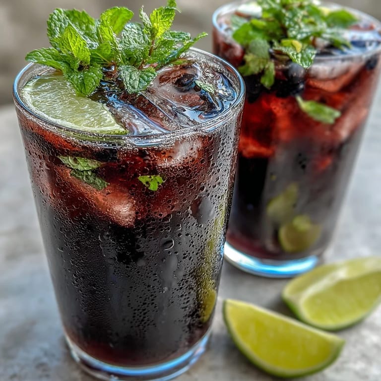 Two refreshing Black Currant Mocktail glasses garnished with mint sprigs, ready for summer sipping.