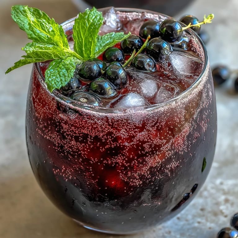 A clear glass pitcher of Black Currant It Berry Celebration Drink infused water with lemon and crushed berries.