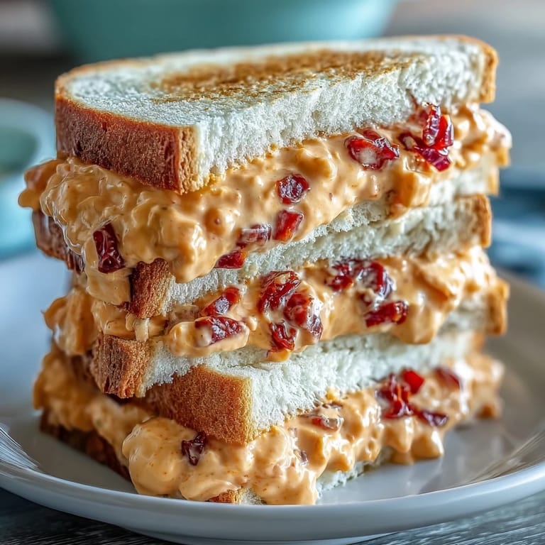 Classic Southern tea sandwiches with sharp cheddar pimento cheese filling, arranged on a decorative tray for elegant entertaining.
